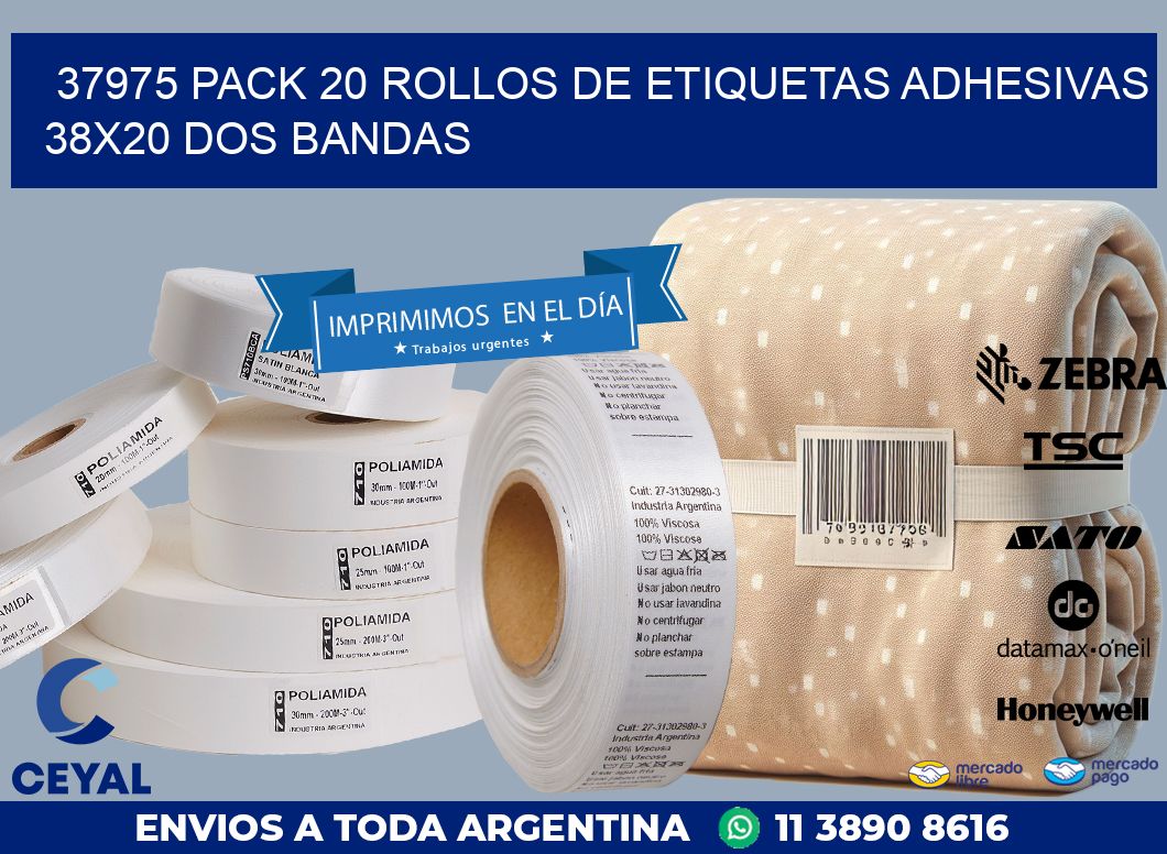 37975 PACK 20 ROLLOS DE ETIQUETAS ADHESIVAS 38X20 DOS BANDAS