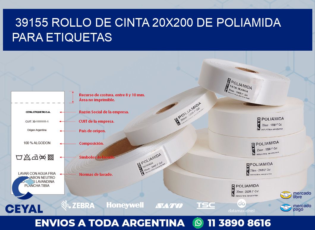 39155 ROLLO DE CINTA 20X200 DE POLIAMIDA PARA ETIQUETAS