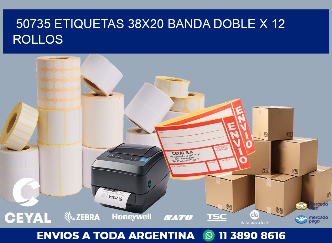 50735 ETIQUETAS 38X20 BANDA DOBLE X 12 ROLLOS