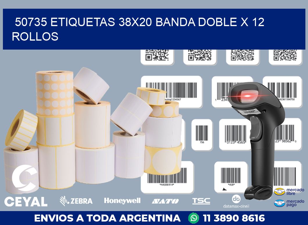50735 ETIQUETAS 38X20 BANDA DOBLE X 12 ROLLOS