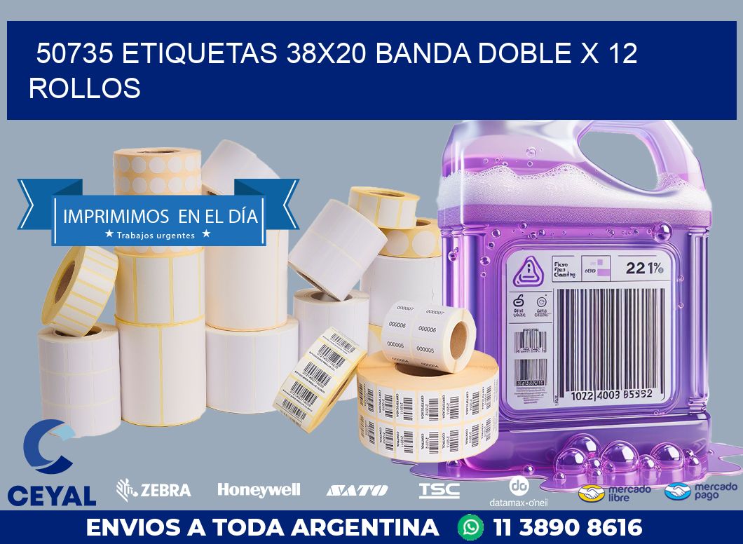 50735 ETIQUETAS 38X20 BANDA DOBLE X 12 ROLLOS