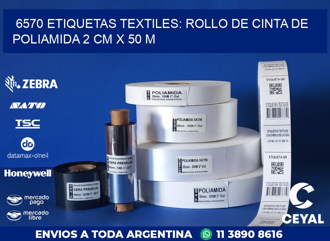 6570 ETIQUETAS TEXTILES: ROLLO DE CINTA DE POLIAMIDA 2 CM X 50 M