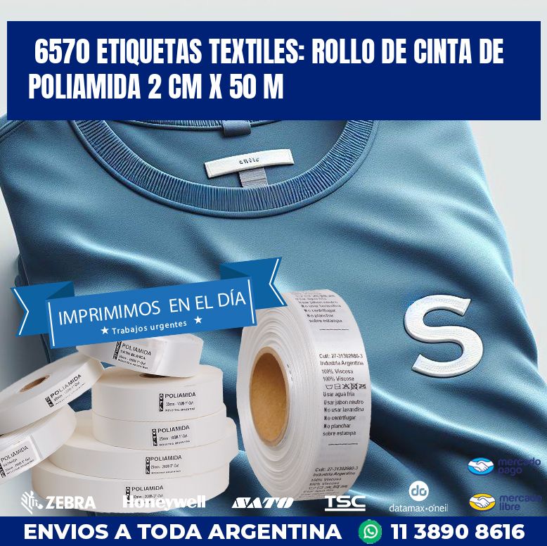 6570 ETIQUETAS TEXTILES: ROLLO DE CINTA DE POLIAMIDA 2 CM X 50 M