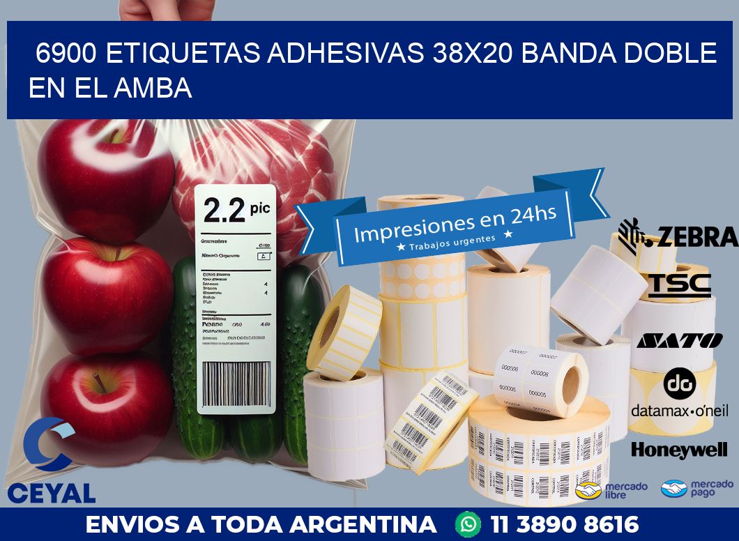 6900 ETIQUETAS ADHESIVAS 38X20 BANDA DOBLE EN EL AMBA