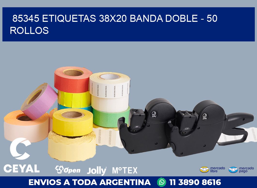 85345 ETIQUETAS 38X20 BANDA DOBLE - 50 ROLLOS