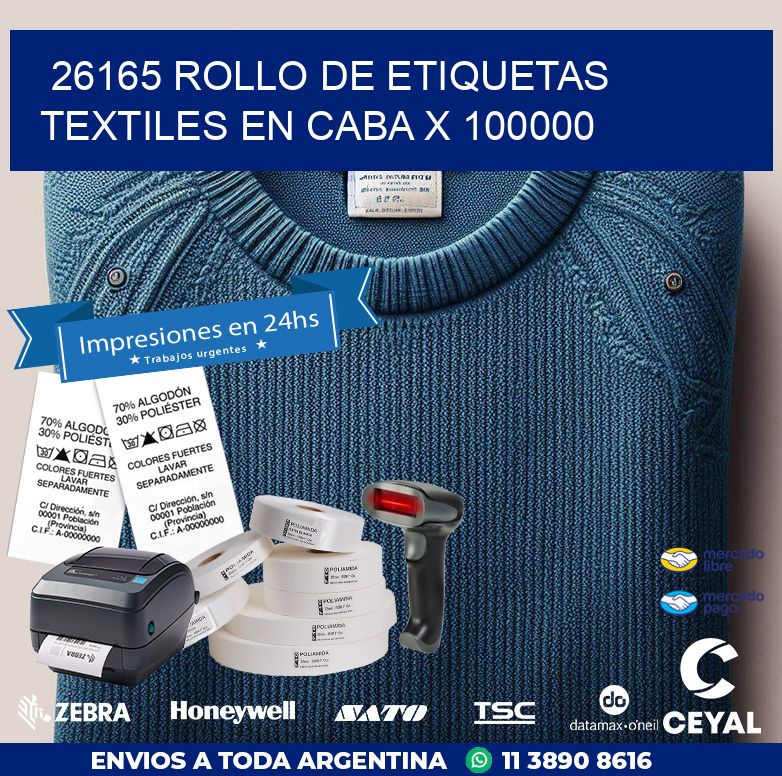 26165 ROLLO DE ETIQUETAS TEXTILES EN CABA X 100000