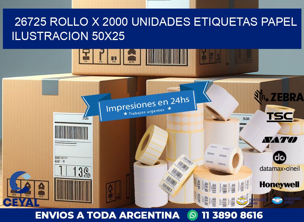 26725 ROLLO X 2000 UNIDADES ETIQUETAS PAPEL ILUSTRACION 50X25