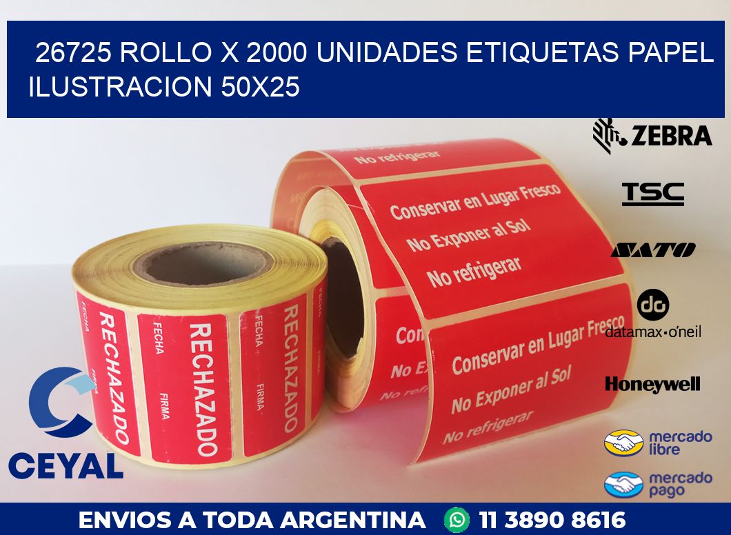 26725 ROLLO X 2000 UNIDADES ETIQUETAS PAPEL ILUSTRACION 50X25