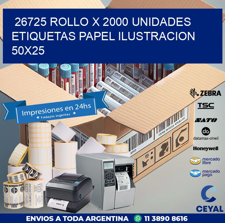 26725 ROLLO X 2000 UNIDADES ETIQUETAS PAPEL ILUSTRACION 50X25