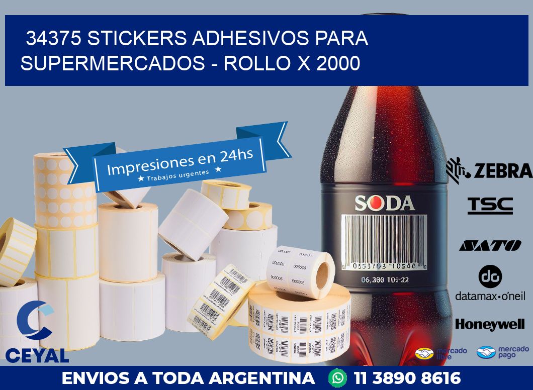 34375 STICKERS ADHESIVOS PARA SUPERMERCADOS - ROLLO X 2000