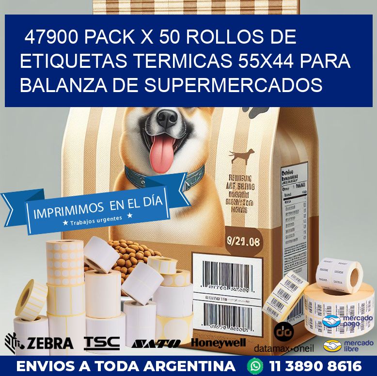 47900 PACK X 50 ROLLOS DE ETIQUETAS TERMICAS 55X44 PARA BALANZA DE SUPERMERCADOS