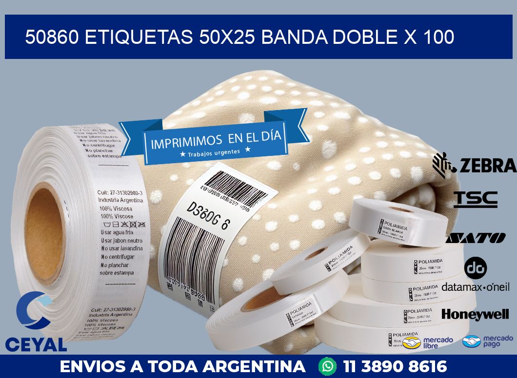 50860 ETIQUETAS 50X25 BANDA DOBLE X 100