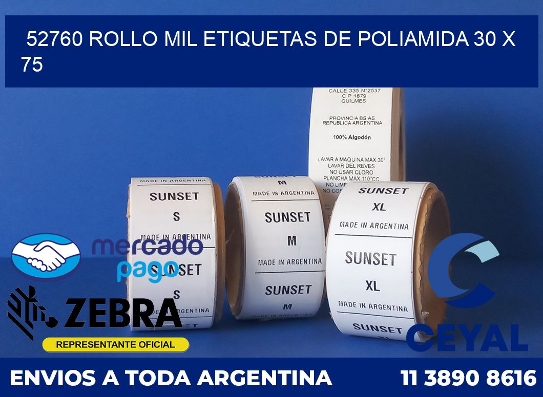 52760 ROLLO MIL ETIQUETAS DE POLIAMIDA 30 X 75