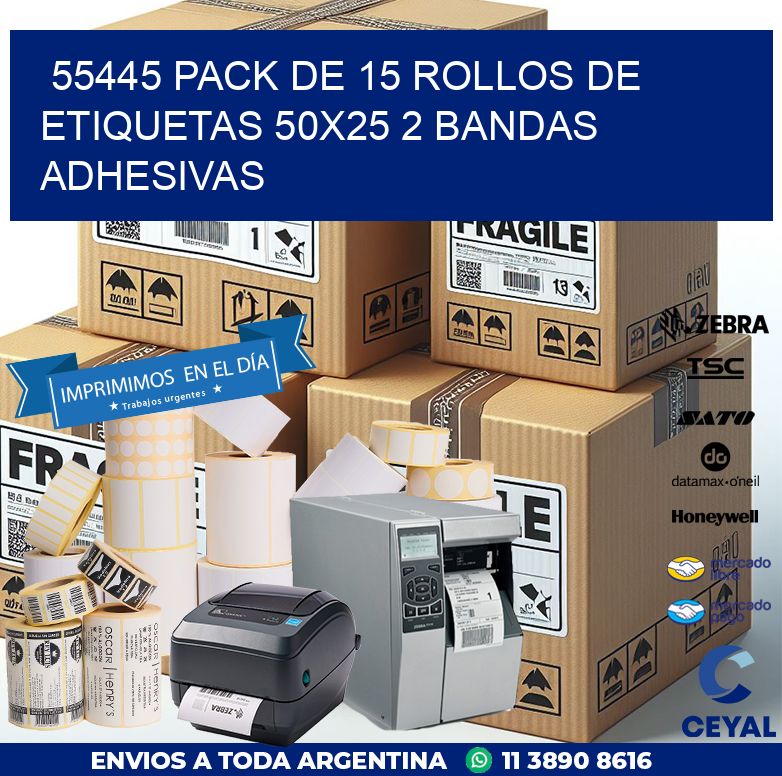 55445 PACK DE 15 ROLLOS DE ETIQUETAS 50X25 2 BANDAS ADHESIVAS