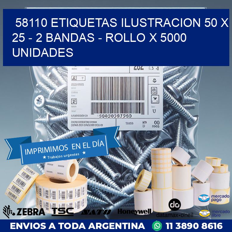 58110 ETIQUETAS ILUSTRACION 50 X 25 - 2 BANDAS - ROLLO X 5000 UNIDADES