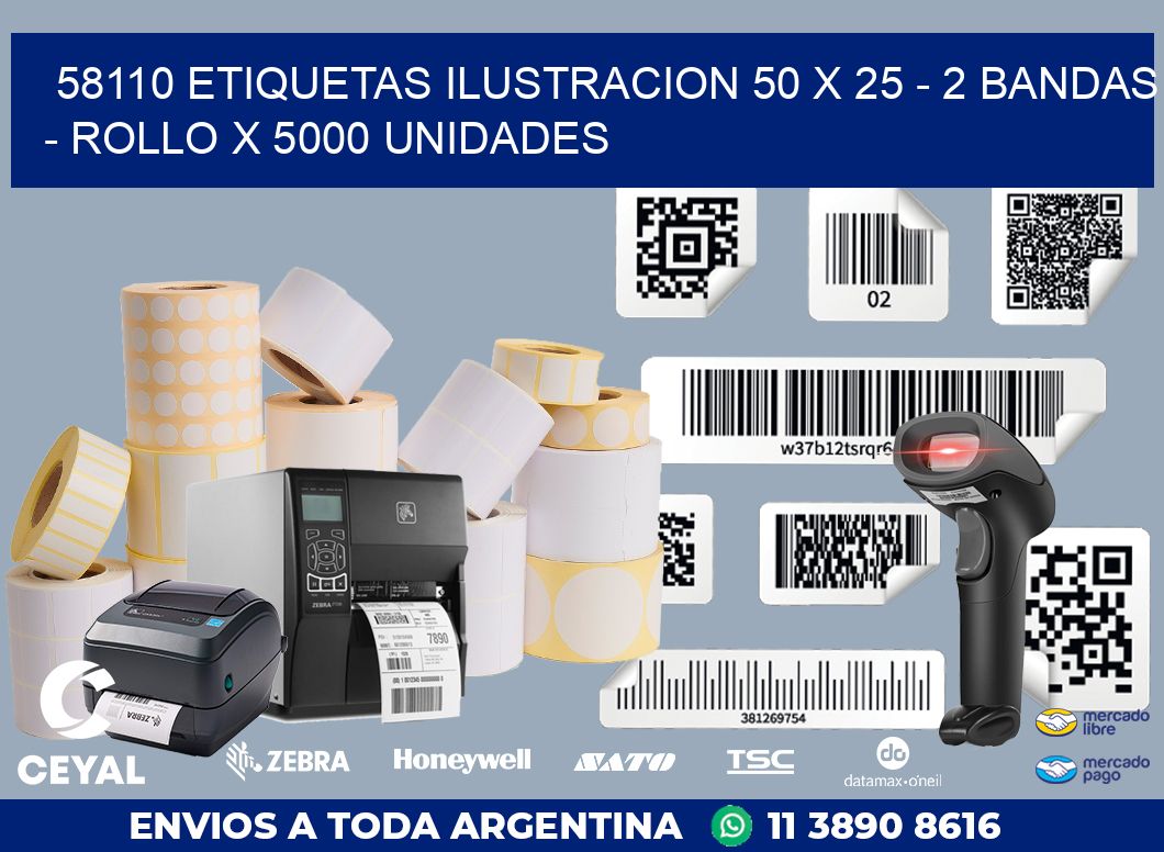 58110 ETIQUETAS ILUSTRACION 50 X 25 - 2 BANDAS - ROLLO X 5000 UNIDADES