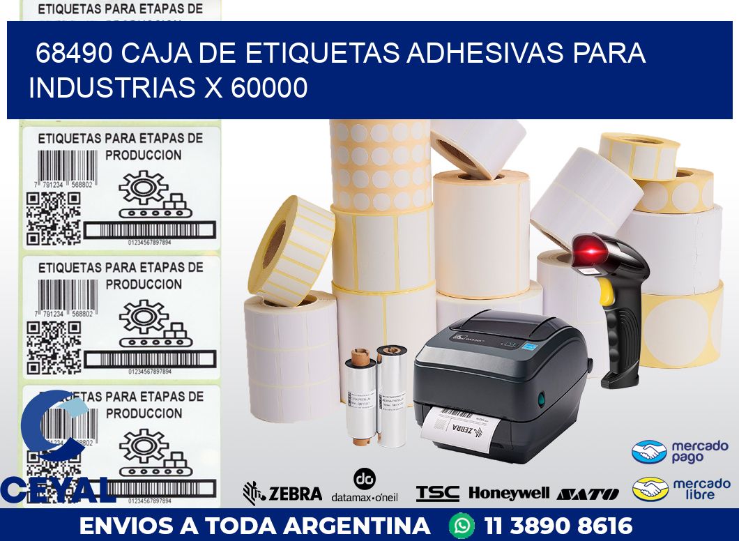 68490 CAJA DE ETIQUETAS ADHESIVAS PARA INDUSTRIAS X 60000