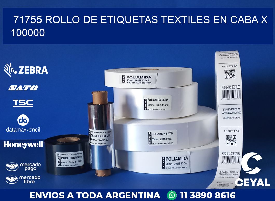 71755 ROLLO DE ETIQUETAS TEXTILES EN CABA X 100000