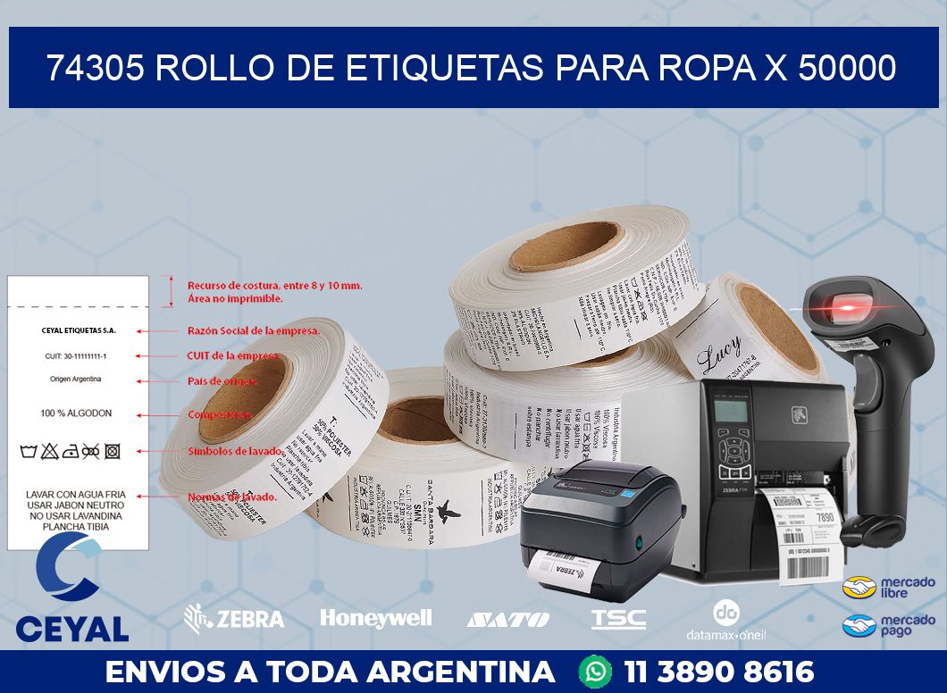 74305 ROLLO DE ETIQUETAS PARA ROPA X 50000