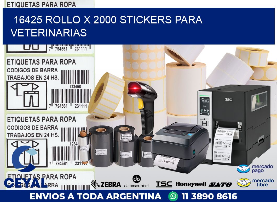 16425 ROLLO X 2000 STICKERS PARA VETERINARIAS