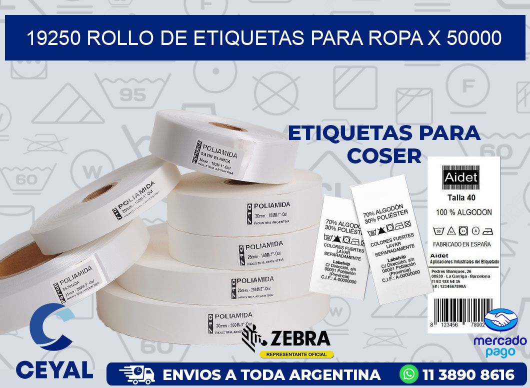 19250 ROLLO DE ETIQUETAS PARA ROPA X 50000