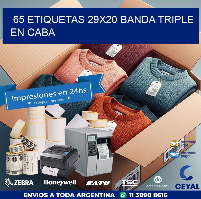 65 ETIQUETAS 29X20 BANDA TRIPLE EN CABA
