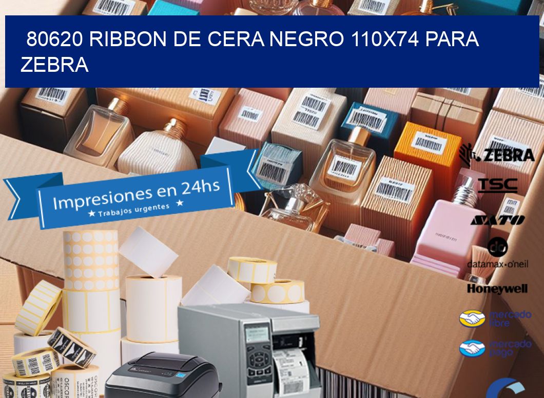 80620 RIBBON DE CERA NEGRO 110X74 PARA ZEBRA