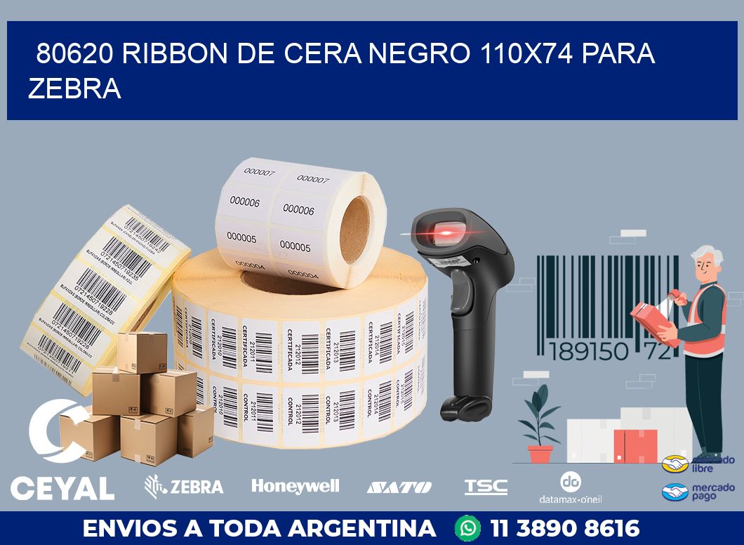 80620 RIBBON DE CERA NEGRO 110X74 PARA ZEBRA