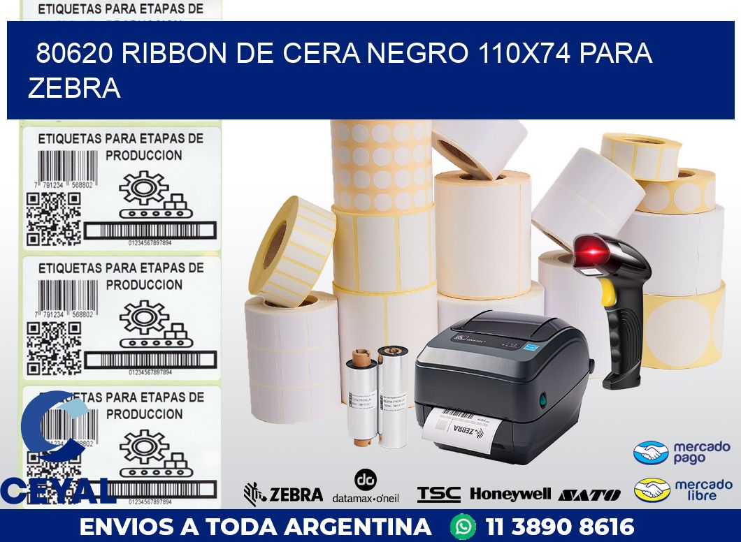 80620 RIBBON DE CERA NEGRO 110X74 PARA ZEBRA