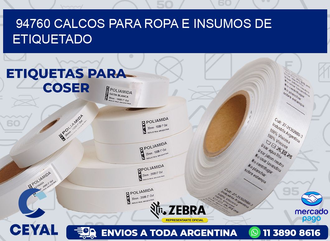 94760 CALCOS PARA ROPA E INSUMOS DE ETIQUETADO