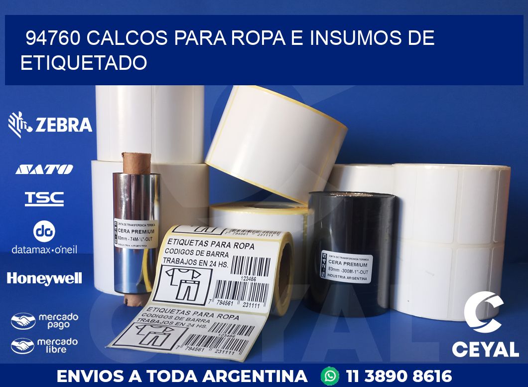 94760 CALCOS PARA ROPA E INSUMOS DE ETIQUETADO