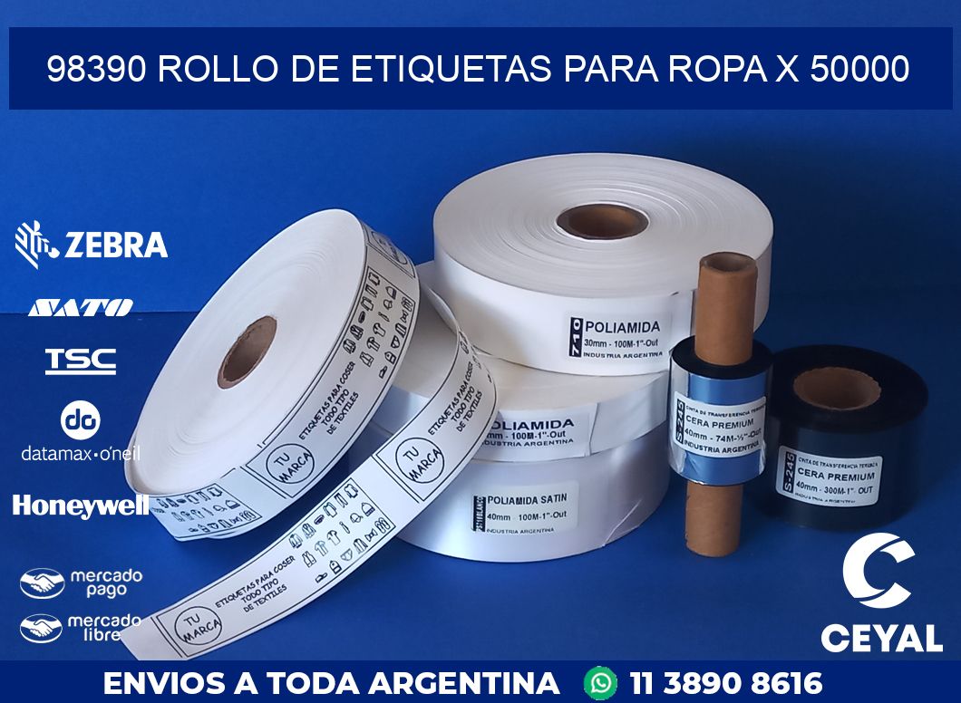 98390 ROLLO DE ETIQUETAS PARA ROPA X 50000