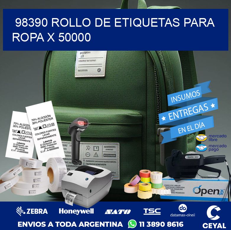 98390 ROLLO DE ETIQUETAS PARA ROPA X 50000