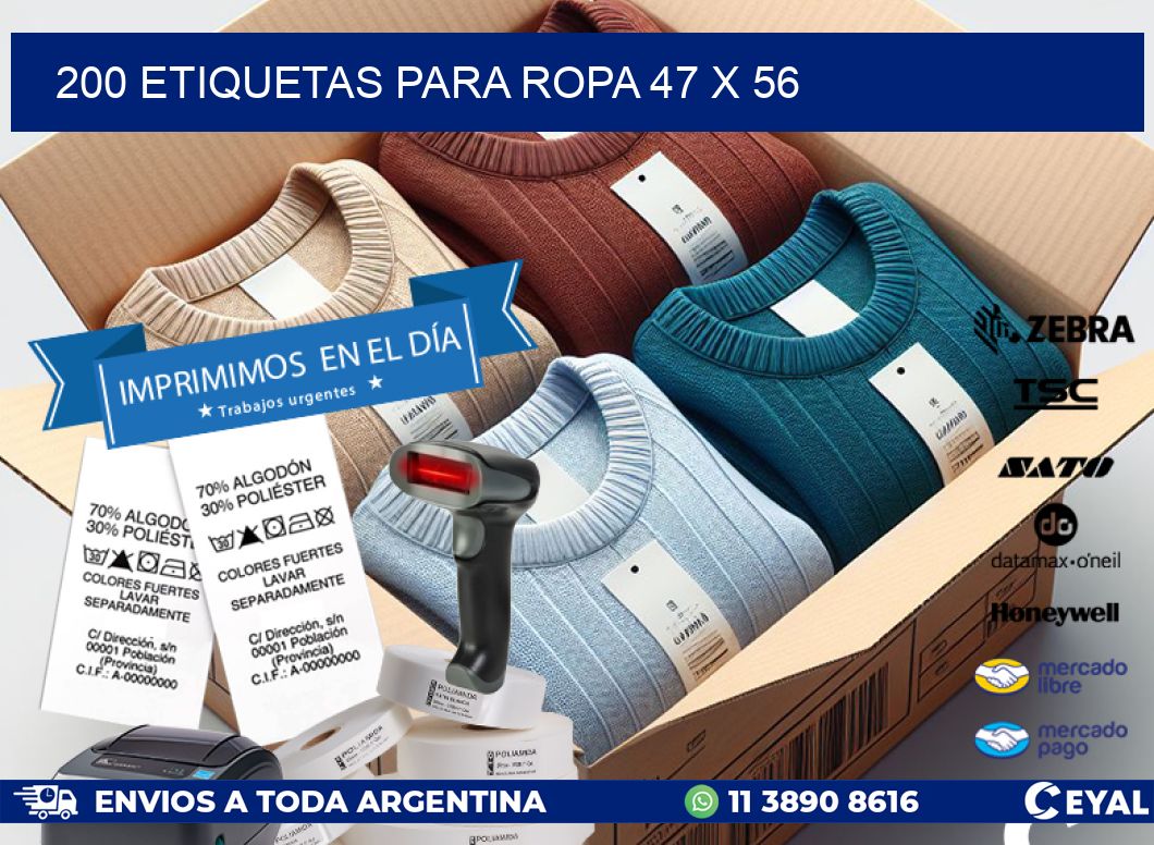 200 ETIQUETAS PARA ROPA 47 x 56