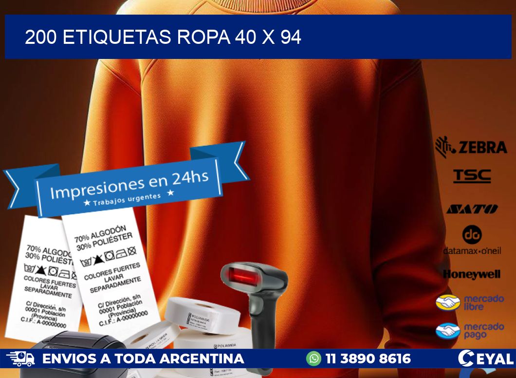 200 ETIQUETAS ROPA 40 x 94