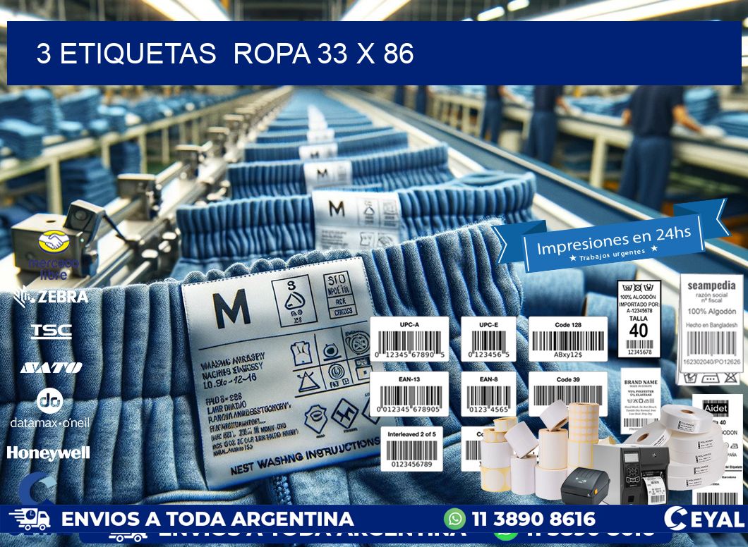 3 ETIQUETAS  ROPA 33 x 86
