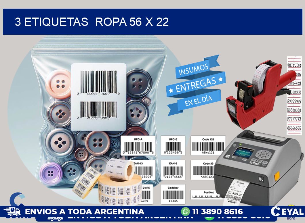 3 ETIQUETAS  ROPA 56 x 22
