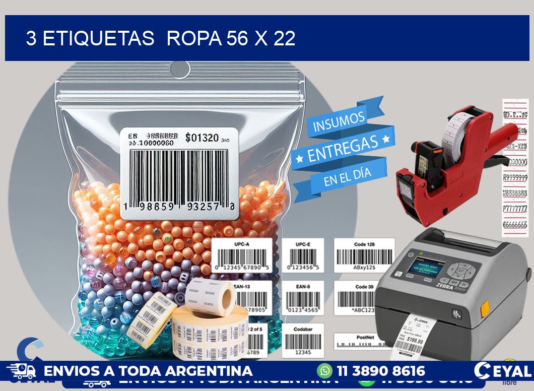 3 ETIQUETAS  ROPA 56 x 22