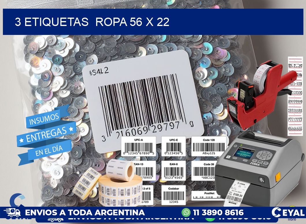 3 ETIQUETAS  ROPA 56 x 22
