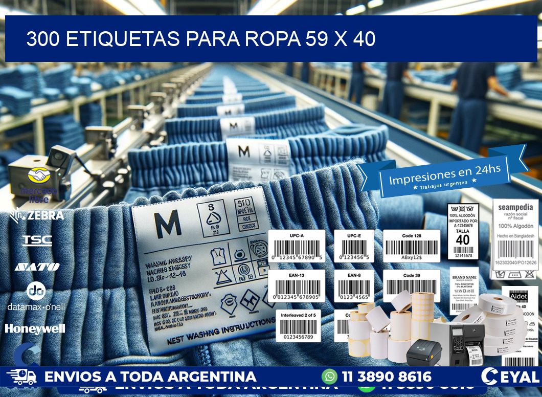 300 ETIQUETAS PARA ROPA 59 x 40