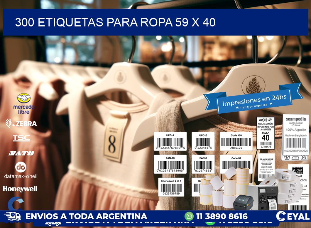 300 ETIQUETAS PARA ROPA 59 x 40