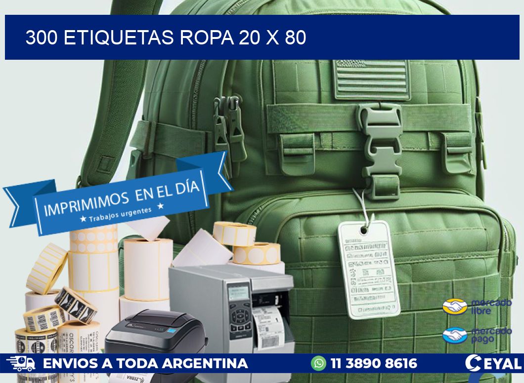 300 ETIQUETAS ROPA 20 x 80
