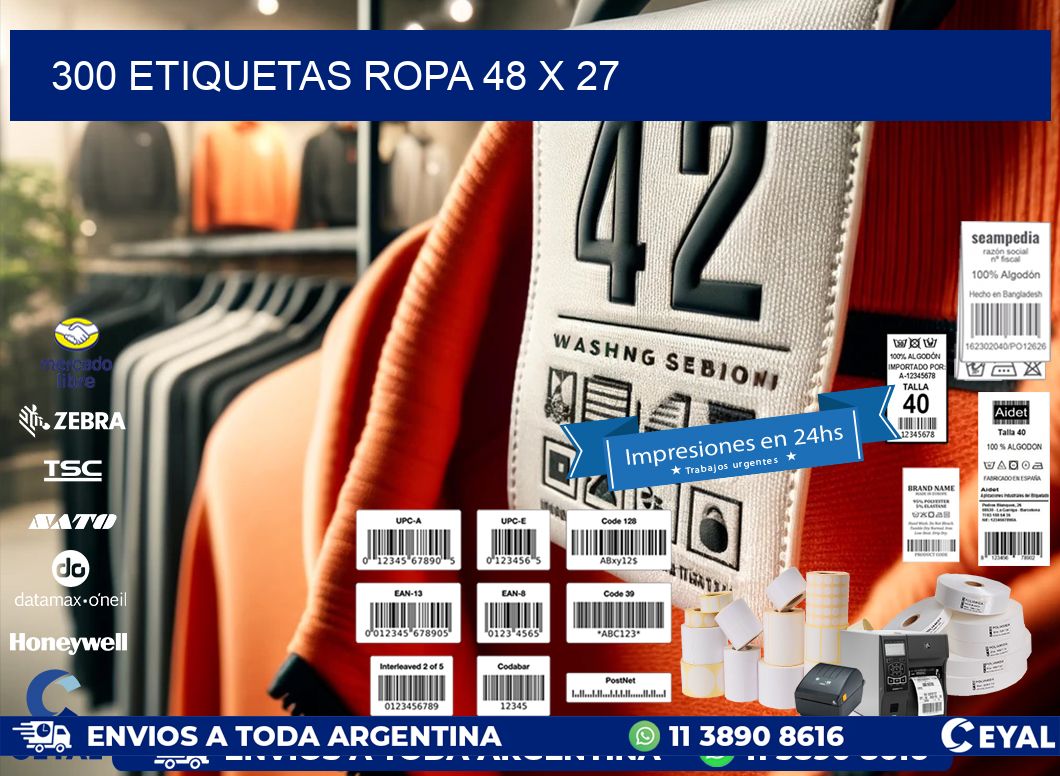 300 ETIQUETAS ROPA 48 x 27
