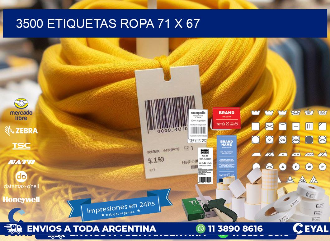 3500 ETIQUETAS ROPA 71 x 67