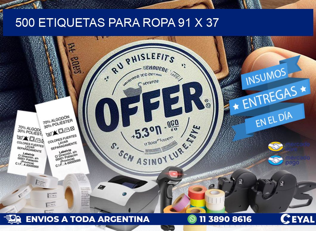 500 ETIQUETAS PARA ROPA 91 x 37