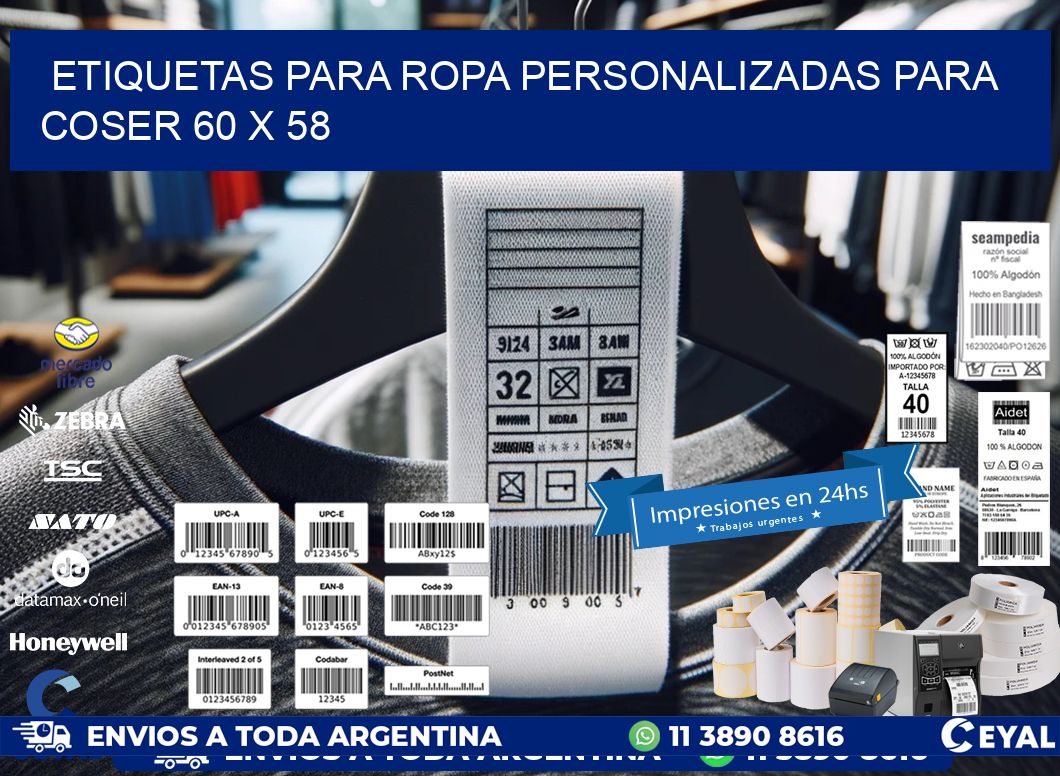 ETIQUETAS PARA ROPA PERSONALIZADAS PARA COSER 60 x 58
