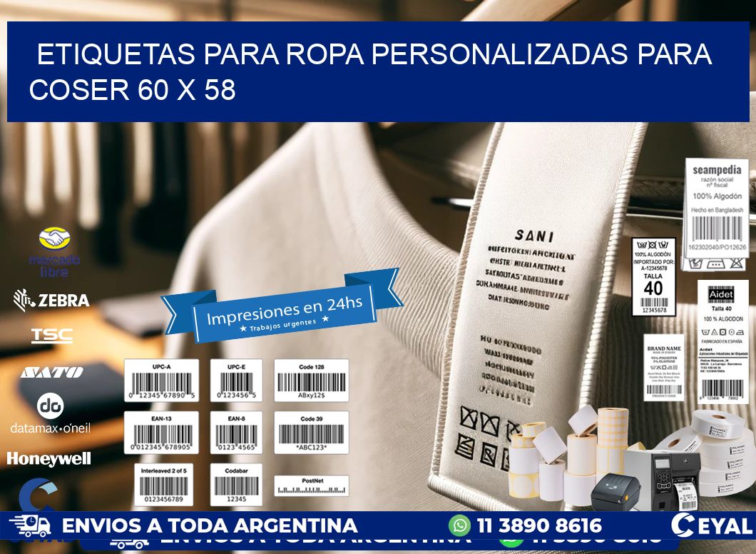 ETIQUETAS PARA ROPA PERSONALIZADAS PARA COSER 60 x 58