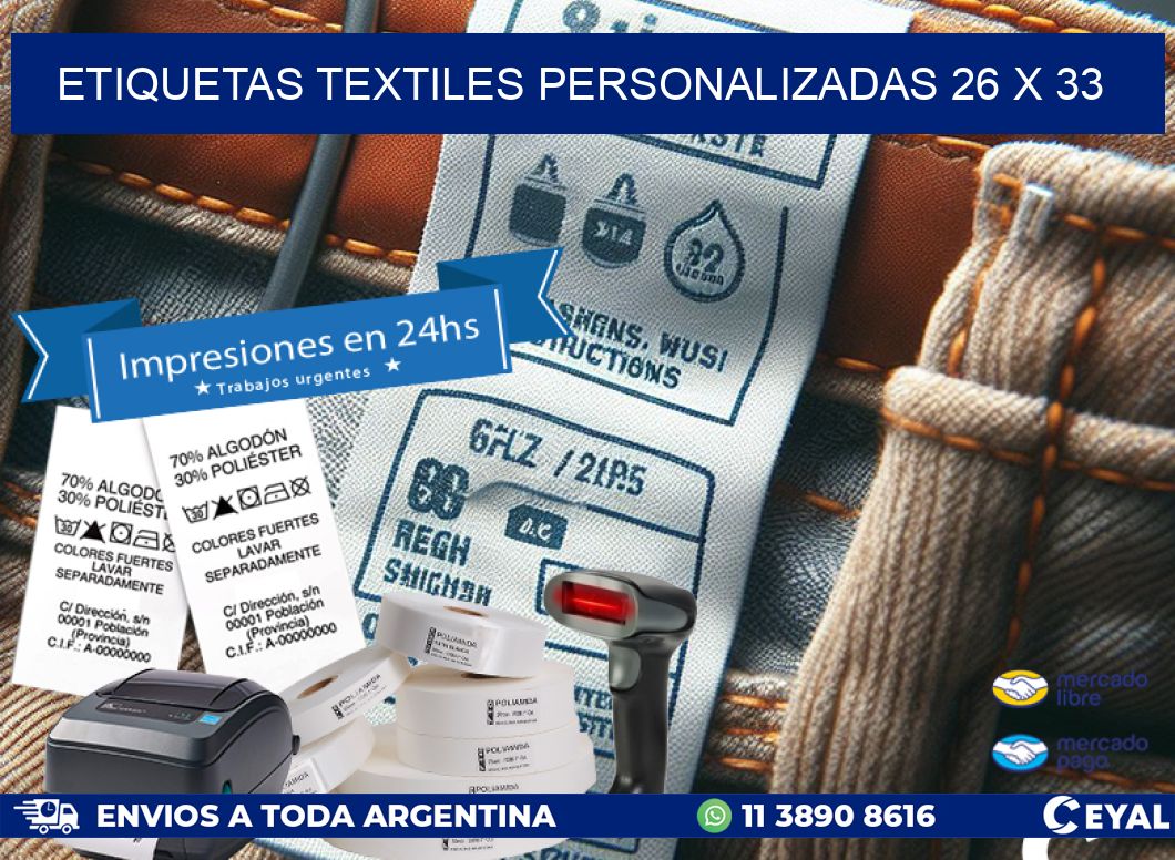 ETIQUETAS TEXTILES PERSONALIZADAS 26 x 33