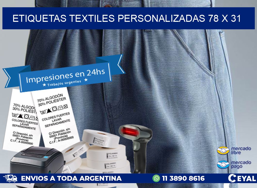 ETIQUETAS TEXTILES PERSONALIZADAS 78 x 31