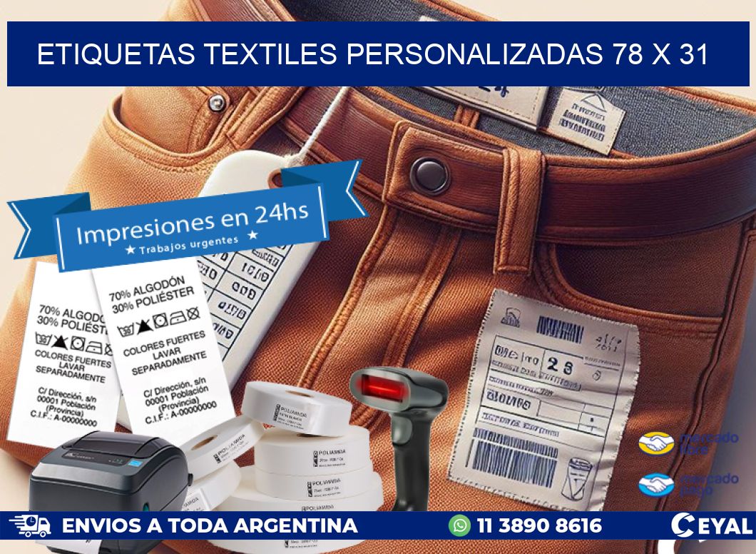 ETIQUETAS TEXTILES PERSONALIZADAS 78 x 31